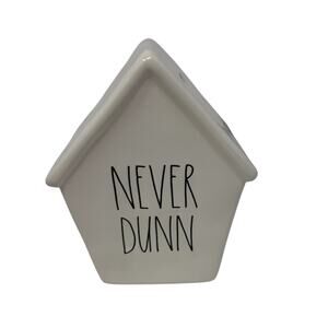 Rae Dunn By Magenta White Ceramic NEVER DUNN Bird House Bank 6.5 x 4 inches
